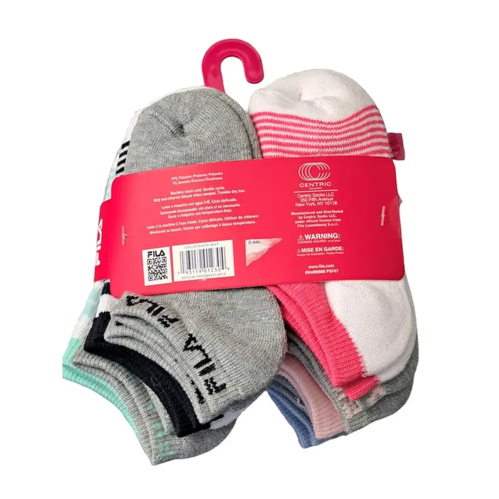 NWT Fila 10 Pairs Comfort Knit Soft Socks Bonus 3 Hair Ties Girls 7 to 10 Shoe